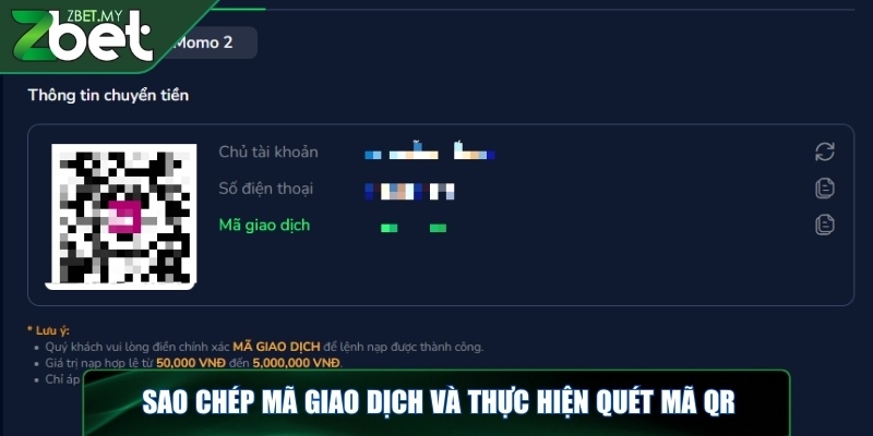 Nạp tiền ZBET - Hướng dẫn cách thực hiện và một số lưu ý 3 Sao chép mã giao dịch và thực hiện quét mã QR